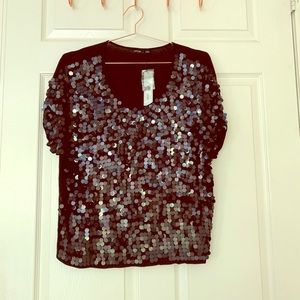 NWT Black Apt 9 sequin top size M